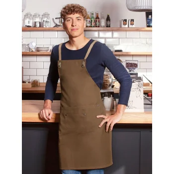 Bib Apron With Crossed Ribbons And Big Pocket