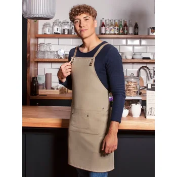 Bib Apron With Crossed Ribbons And Big Pocket