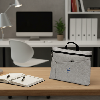 Borsa portadocumenti grigio melange con tasca zip in poliestere 600D