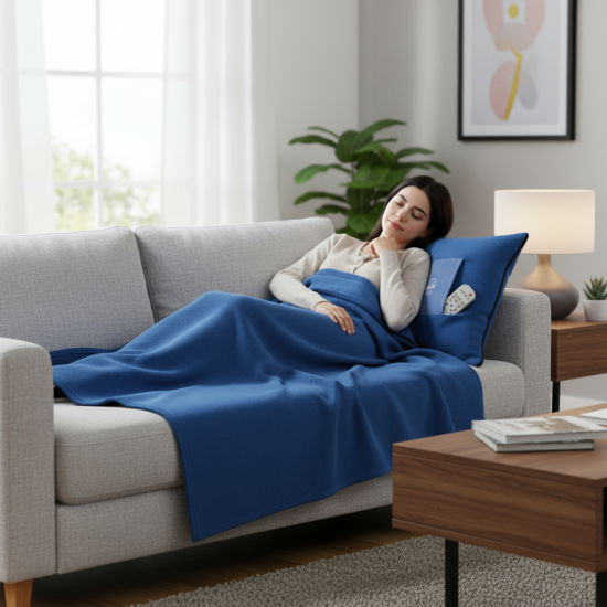 Coperta personalizzabile in pile bicolore con tasca e zip