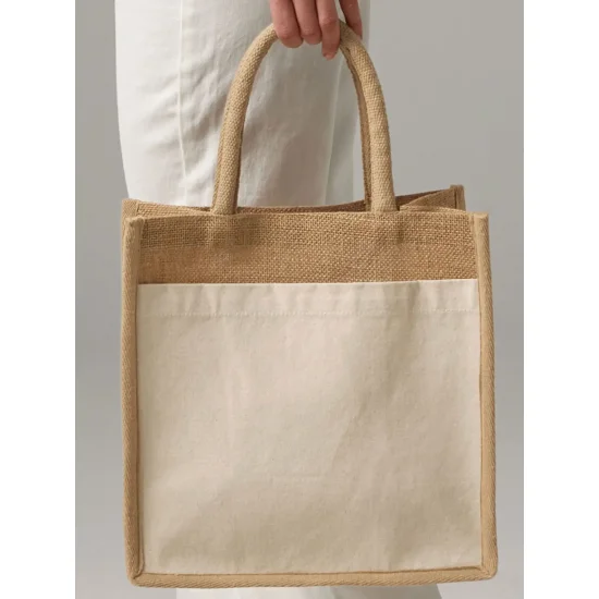 Cotton Pocket Natural Starched Jute Midi Tote
