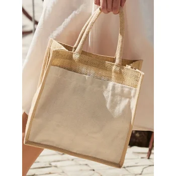 Cotton Pocket Natural Starched Jute Midi Tote