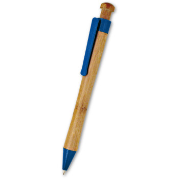Penna sfera a scatto in bamboo con dettagli colorati e refil blu