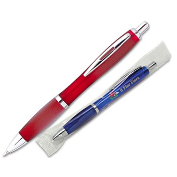 Penna sfera plastica rossa particolari cromati refil blu