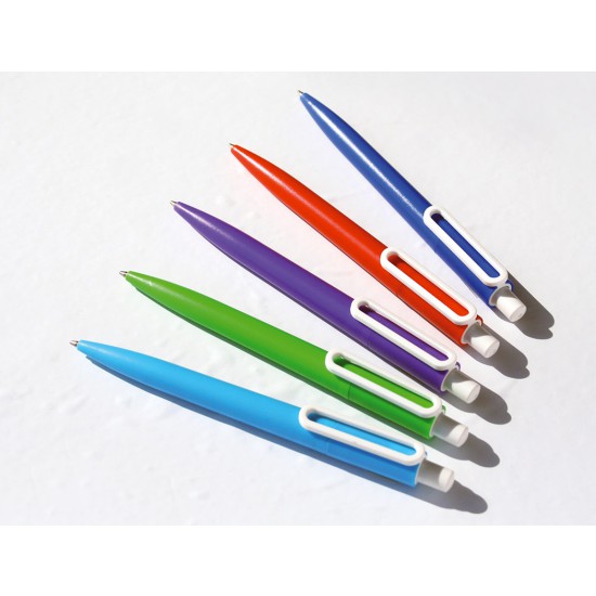 Penna  sfera  refil blu plastica colorata clip bianca