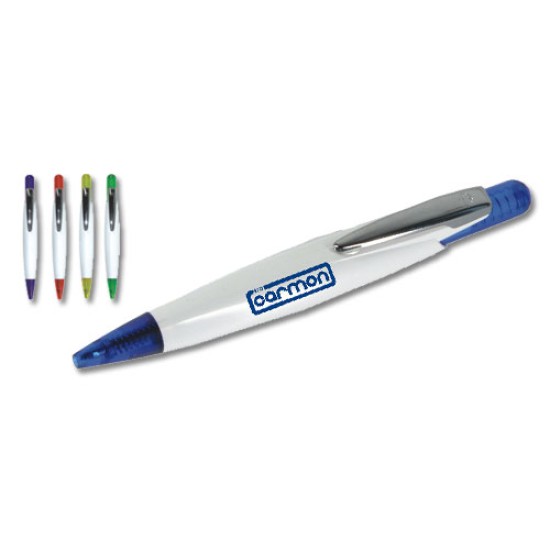 Penna sfera scatto pl. ferm. metallo cromato fusto bianco rif.verdi refil nero