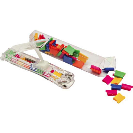 Pinza per clip, confezione composta da 50 paper clip in colori assortiti. Confezione scatola in pvc.