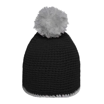 Pompon Hat with Contrast Stripe