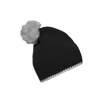 Pompon Hat with Contrast Stripe