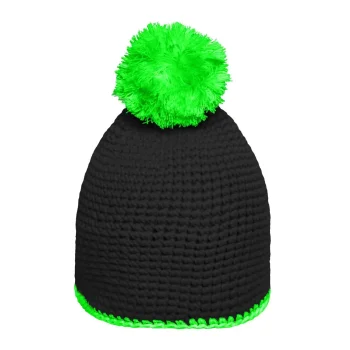 Pompon Hat with Contrast Stripe