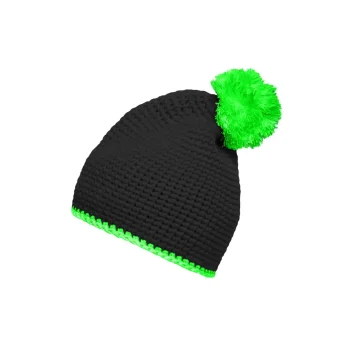 Pompon Hat with Contrast Stripe