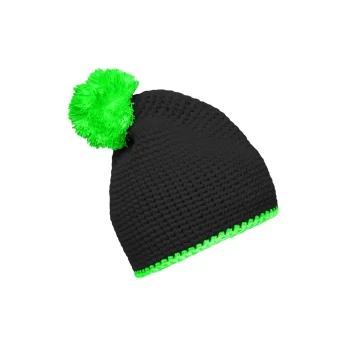 Pompon Hat with Contrast Stripe
