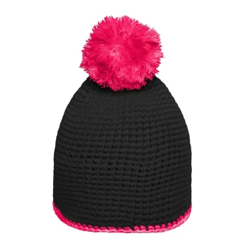 Pompon Hat with Contrast Stripe
