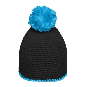 Pompon Hat with Contrast Stripe