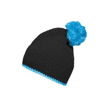 Pompon Hat with Contrast Stripe