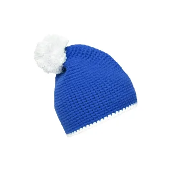 Pompon Hat with Contrast Stripe