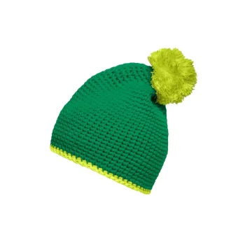 Pompon Hat with Contrast Stripe
