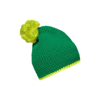 Pompon Hat with Contrast Stripe
