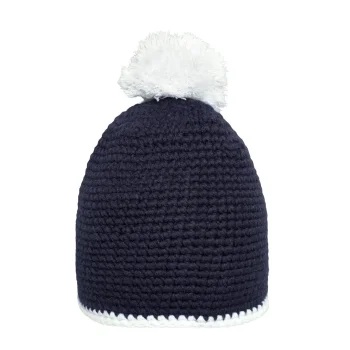 Pompon Hat with Contrast Stripe
