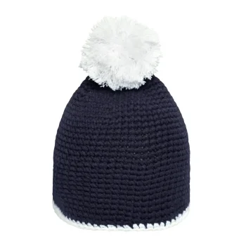 Pompon Hat with Contrast Stripe