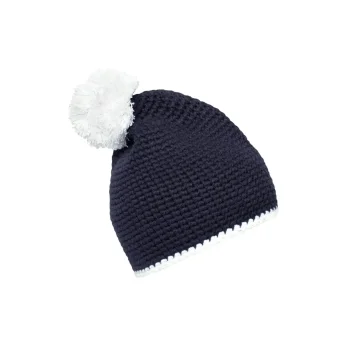 Pompon Hat with Contrast Stripe
