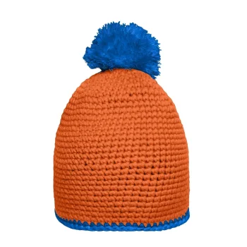 Pompon Hat with Contrast Stripe