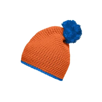 Pompon Hat with Contrast Stripe