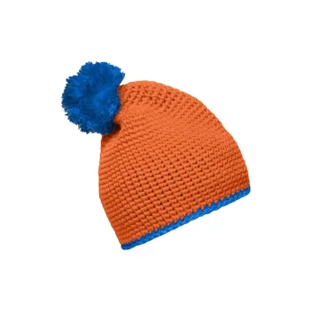 Pompon Hat with Contrast Stripe
