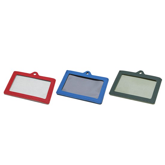 Portabadge in vivella bicolore con finestra in PVC e cuciture perimetrali color ecrÃ¢âÅÃ¢â¢Â£.