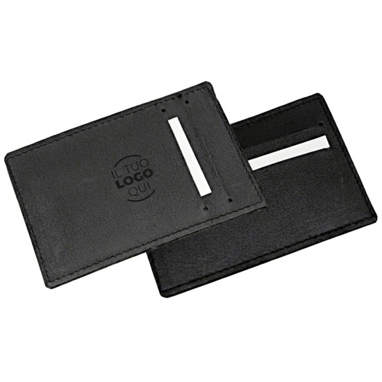 Portacarte di credito in pelle pieno fiore con tasche frontali e posteriori