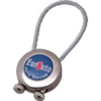 Portachiavi in metallo nichelato con cavetto in acciaio+bustina termosaldata