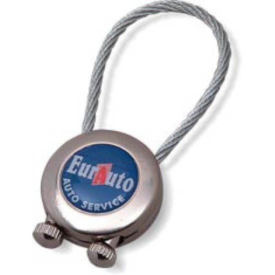 Portachiavi in metallo nichelato con cavetto in acciaio+bustina termosaldata