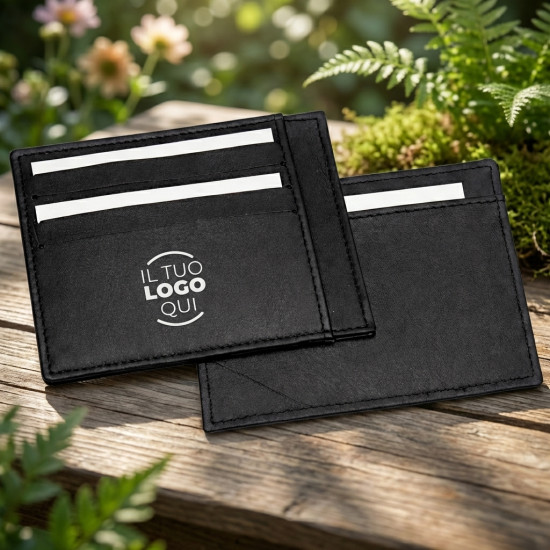 Portafoglio piatto in vera pelle pieno fiore con tasche portacarte