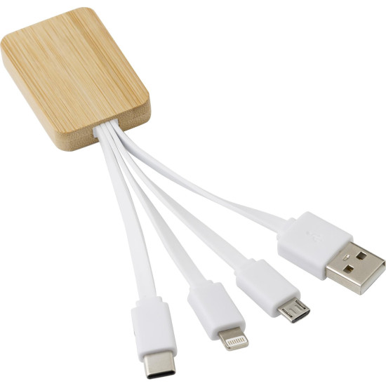 Set cavi per la ricarica 3 in 1 in bamboo Brandan