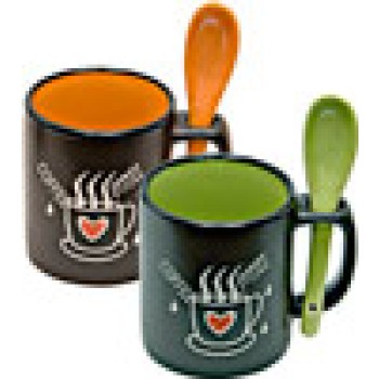 Set due tazze caffe' in ceramica mug nera composto da una verde e una arancio