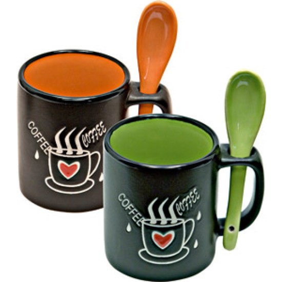 Set due tazze caffe' in ceramica mug nera composto da una verde e una arancio