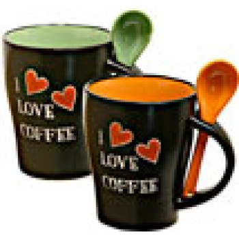 Set due tazze in ceramica mug nera composta da una arancio e una verde
