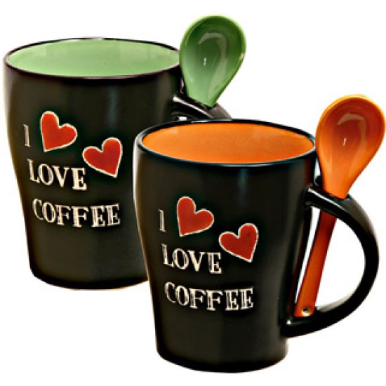 Set due tazze in ceramica mug nera composta da una arancio e una verde