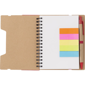 Taccuino in carta riciclata, memo stick adesivi, penna a sfera Angela