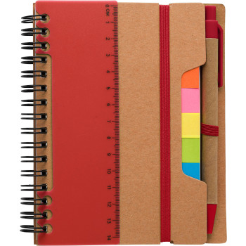 Taccuino in carta riciclata, memo stick adesivi, penna a sfera Angela