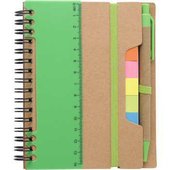 Taccuino in carta riciclata, memo stick adesivi, penna a sfera Angela