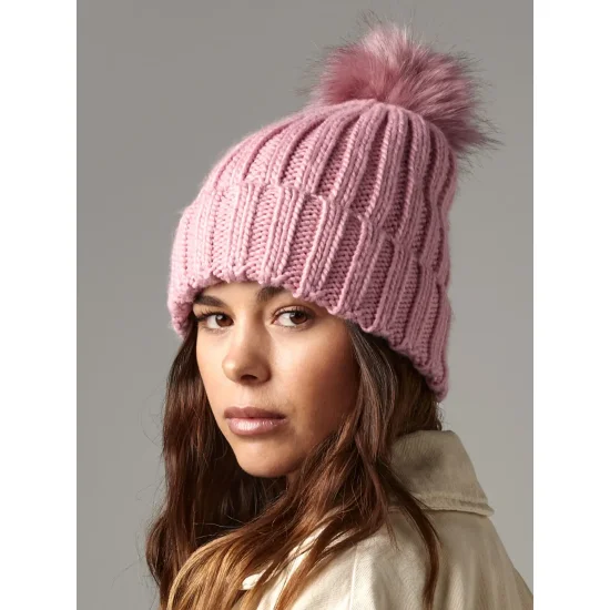Verbier Fur Pop Pom Chunky Beanie