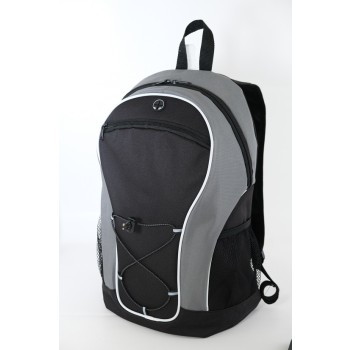 Zaino  in polyestere 600D colore rosso tasca frontale e uscita per cuffie